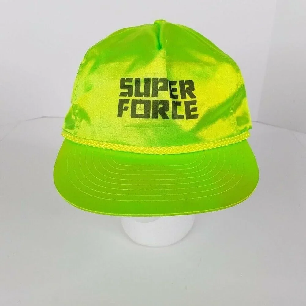 Super Force Cap Vintage 90s TV‎ Show Snapback Hat Neon Green Nylon Rope Glows